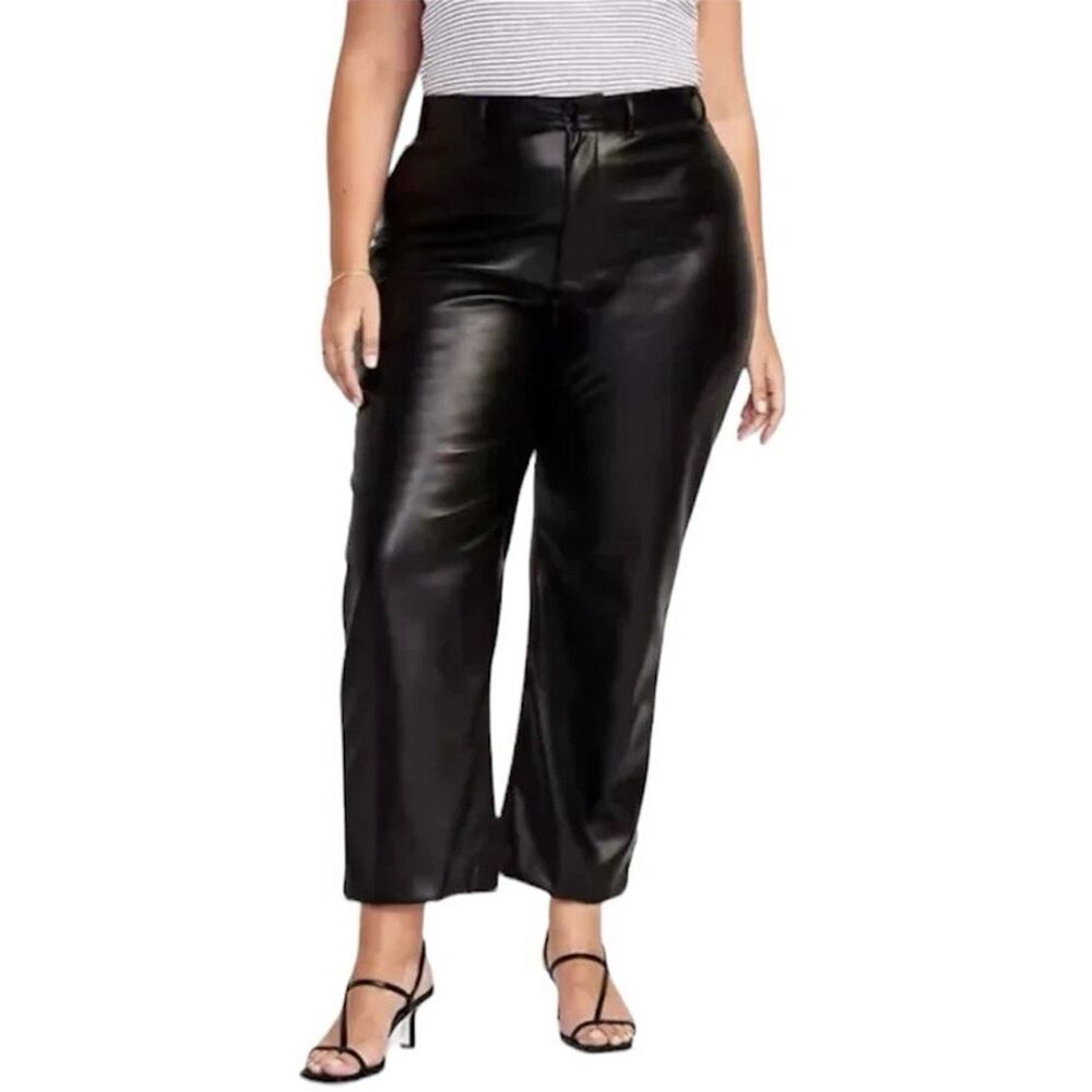 NWT Old Navy High Rise Wide Leg Faux Leather Pants Size 20 Biker Moto Plus Black